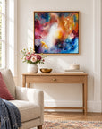 Beatrix original artwork, 20 × 20 inches, oak float frame — Light Editorial scene 06