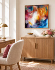 Beatrix original artwork, 20 × 20 inches, oak float frame — Light Editorial scene 08