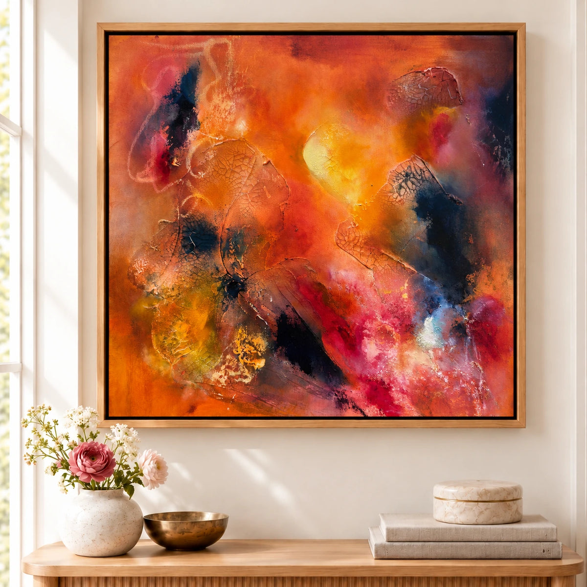 Astrid original 20 × 20 inch artwork in an oak float frame — scene 01
