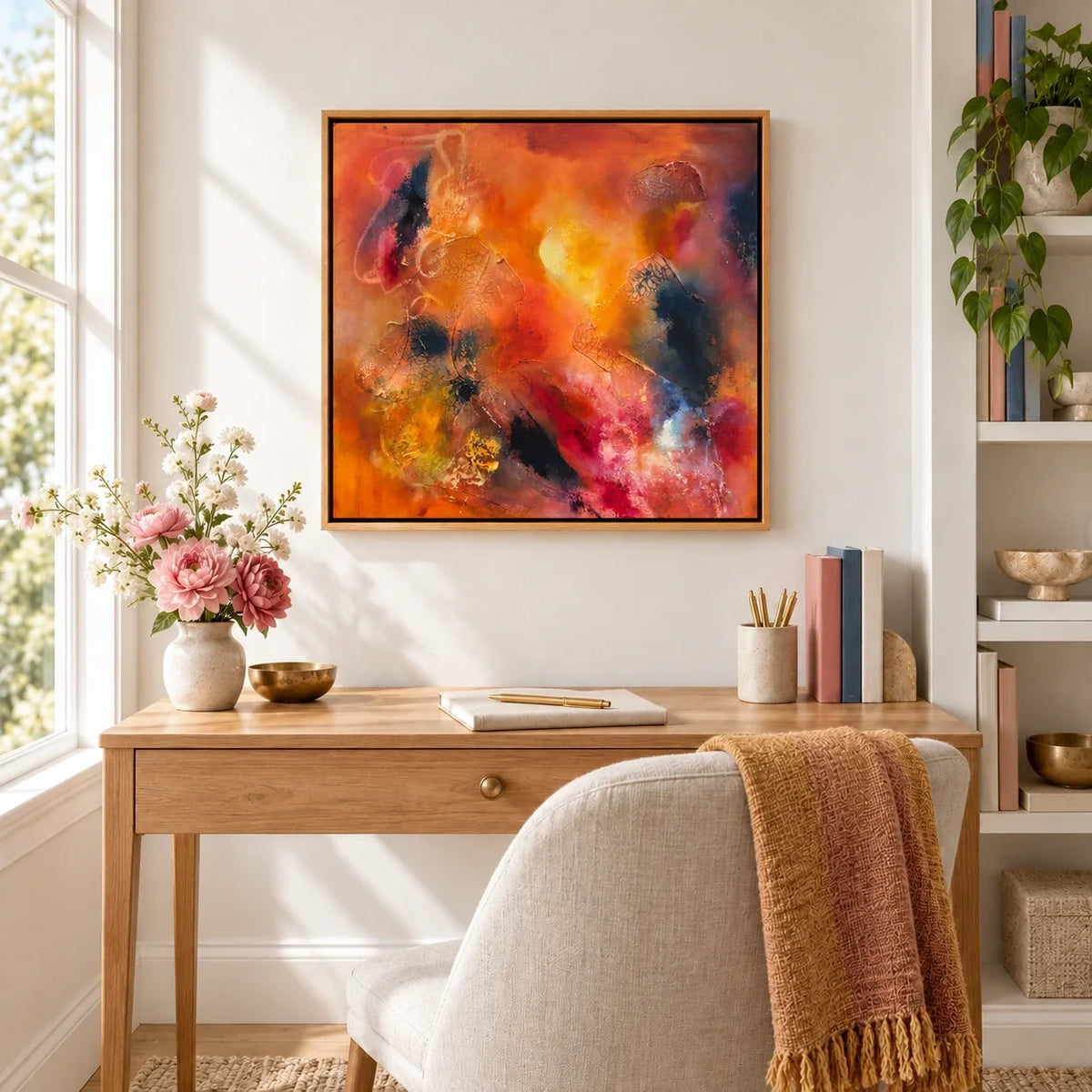 Astrid original artwork — 20 × 20 inches, oak float frame, scene 05