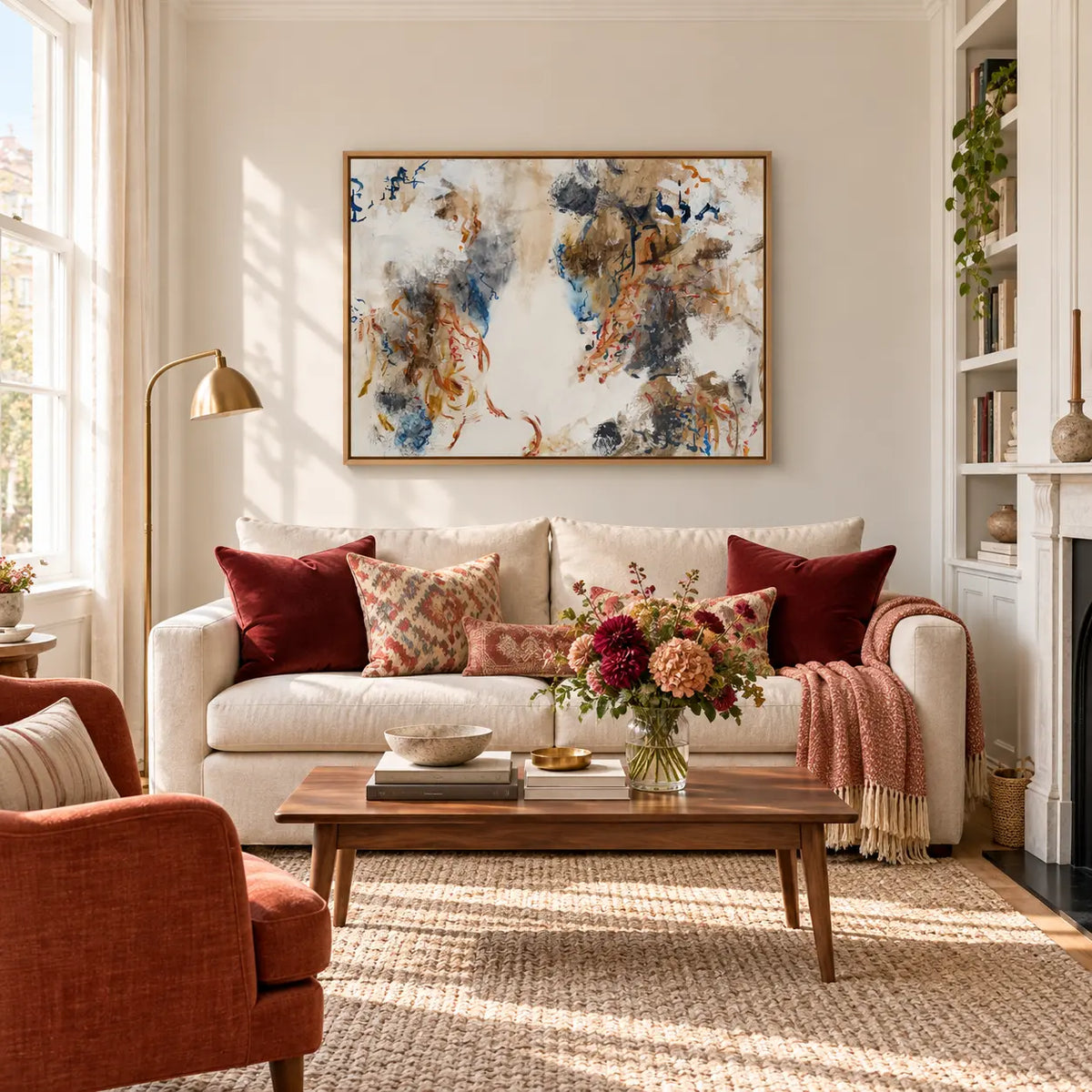 Autumn Beauty original artwork in a oak float frame — living room | Nicola Bird