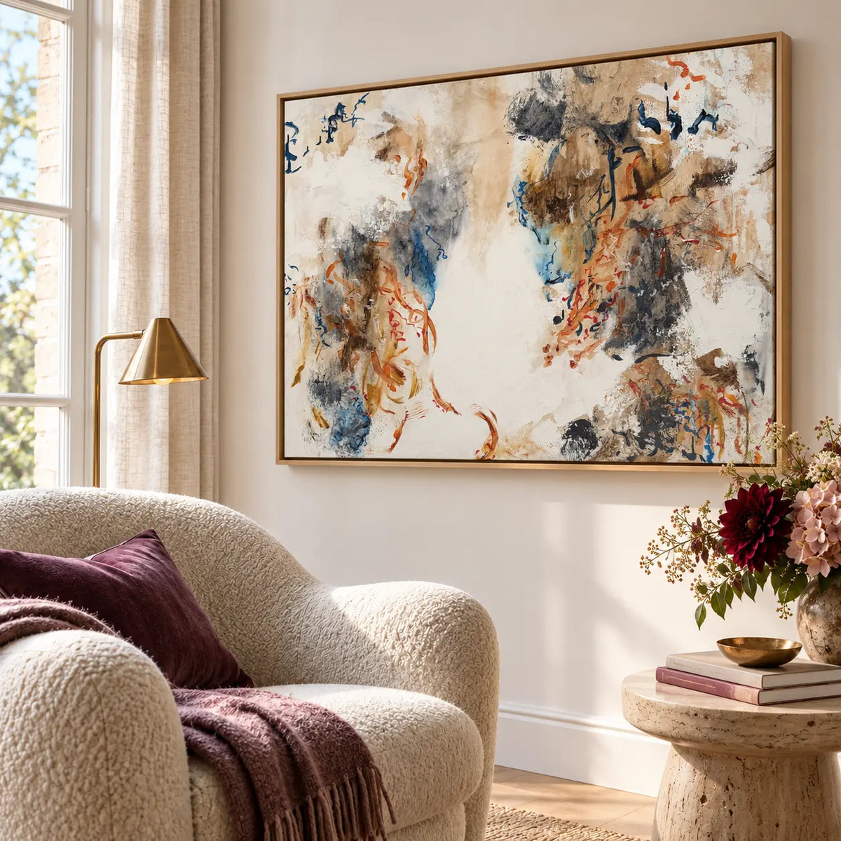 Autumn Beauty original artwork in a oak float frame — reading nook | Nicola Bird