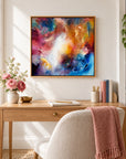 Beatrix original artwork, 20 × 20 inches, oak float frame — Light Editorial scene 05