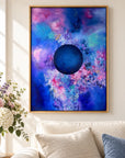 Bold framed canvas print in oak float frame – close-up