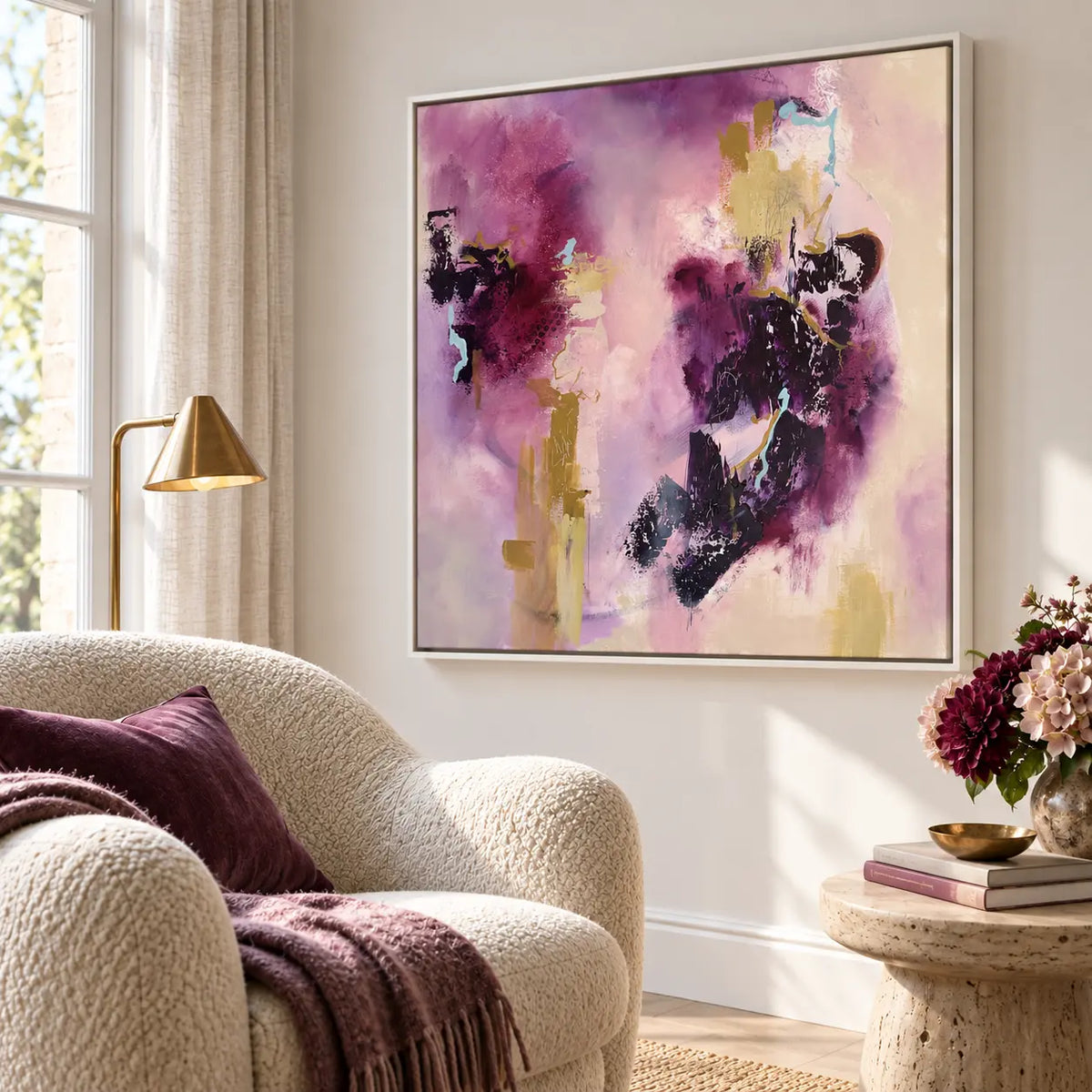 Connection original artwork in a white float frame — reading nook | Nicola Bird