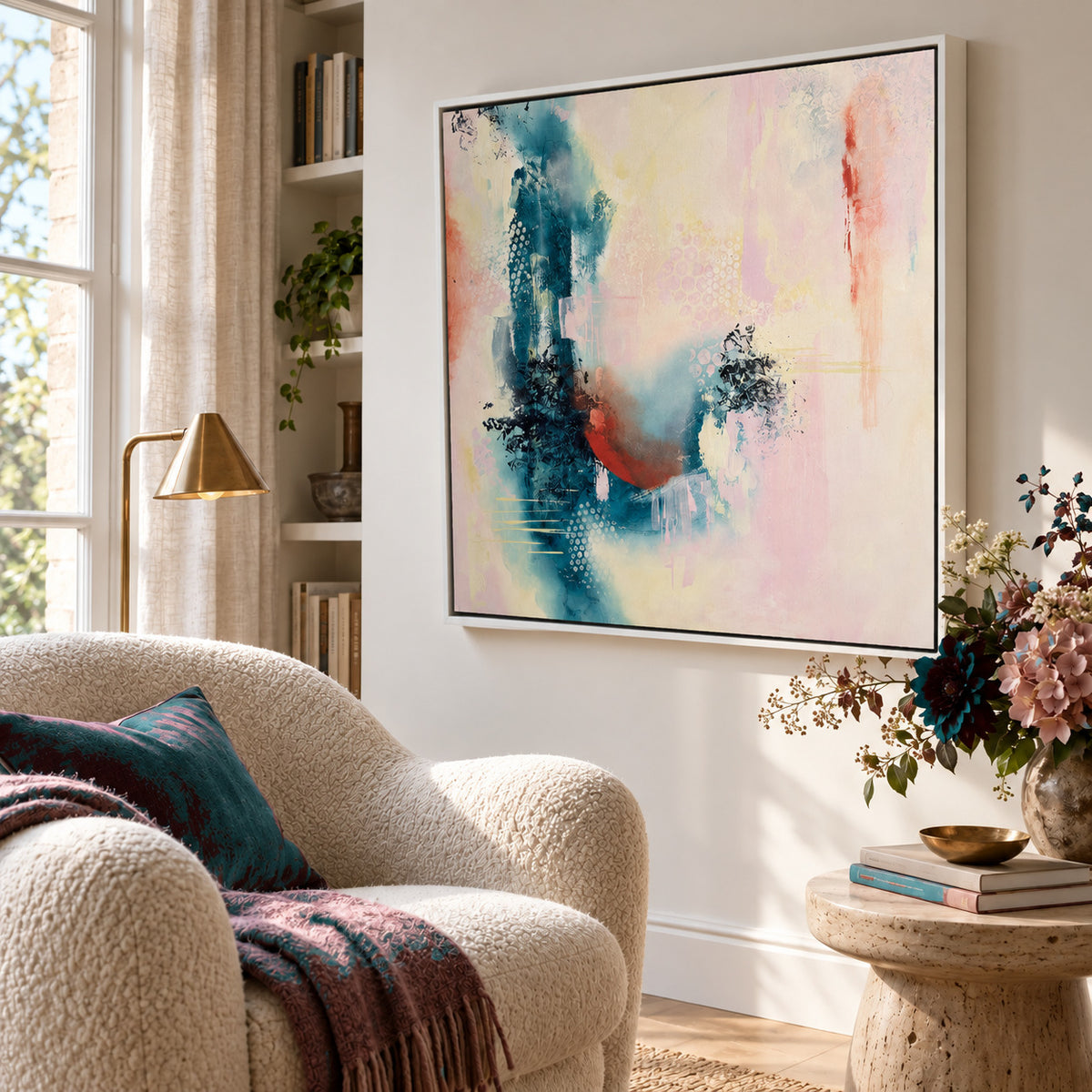 Courage original artwork in a premium white float frame — reading nook | Nicola Bird