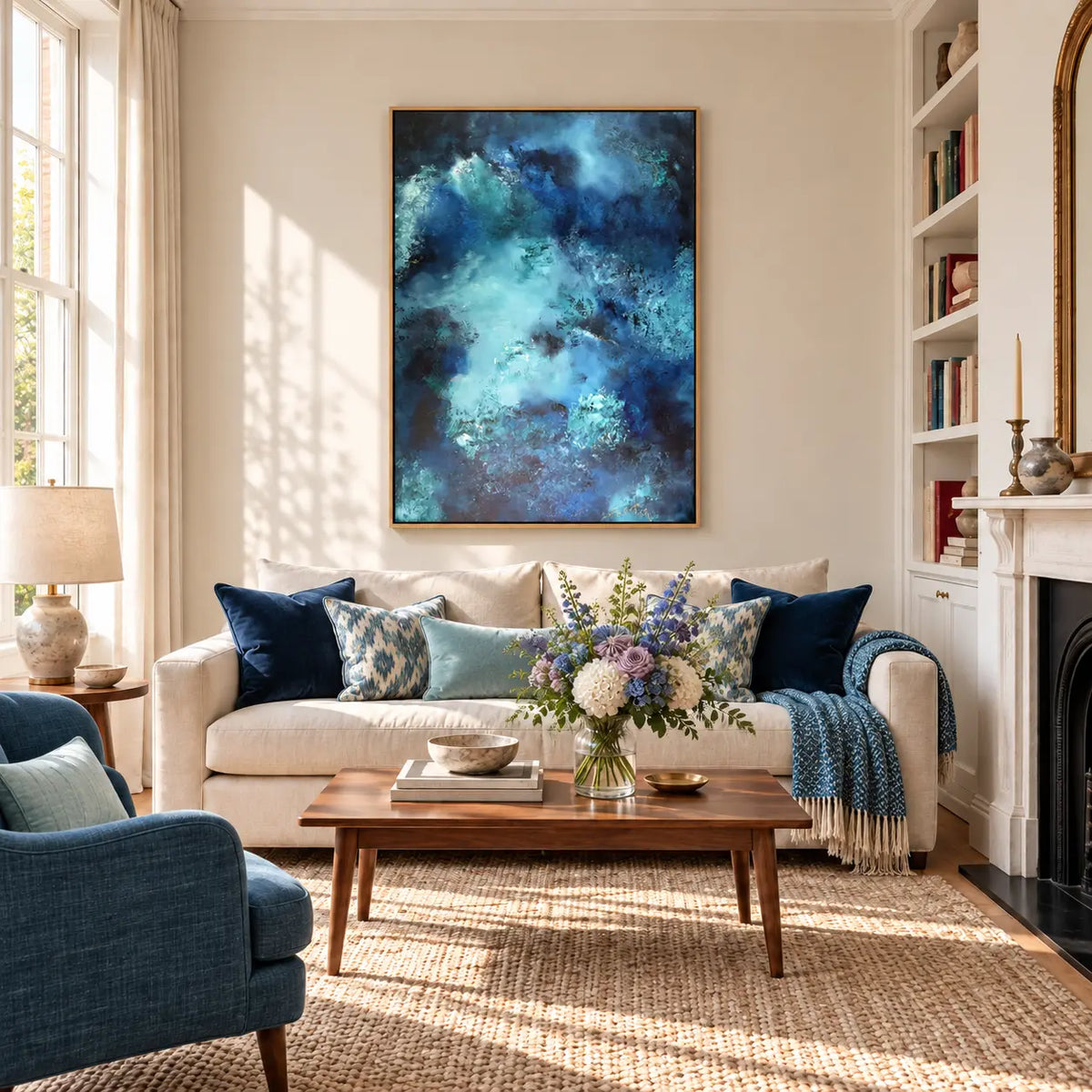 Durga original artwork in a oak float frame — living room | Nicola Bird