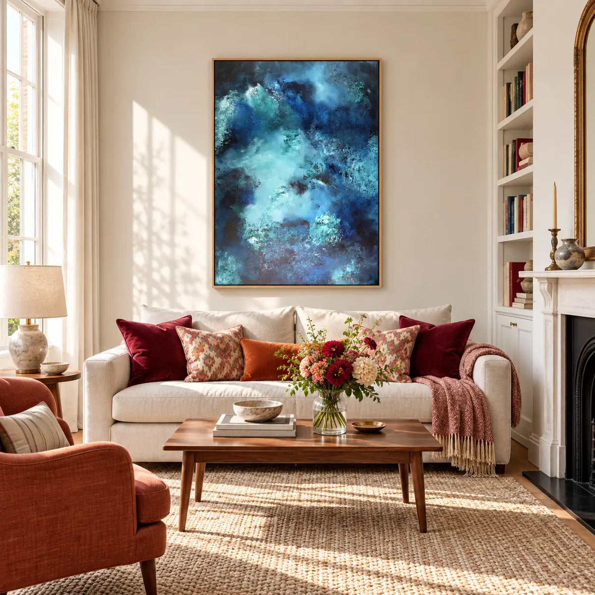 Durga original artwork in an oak float frame — living room | Nicola Bird