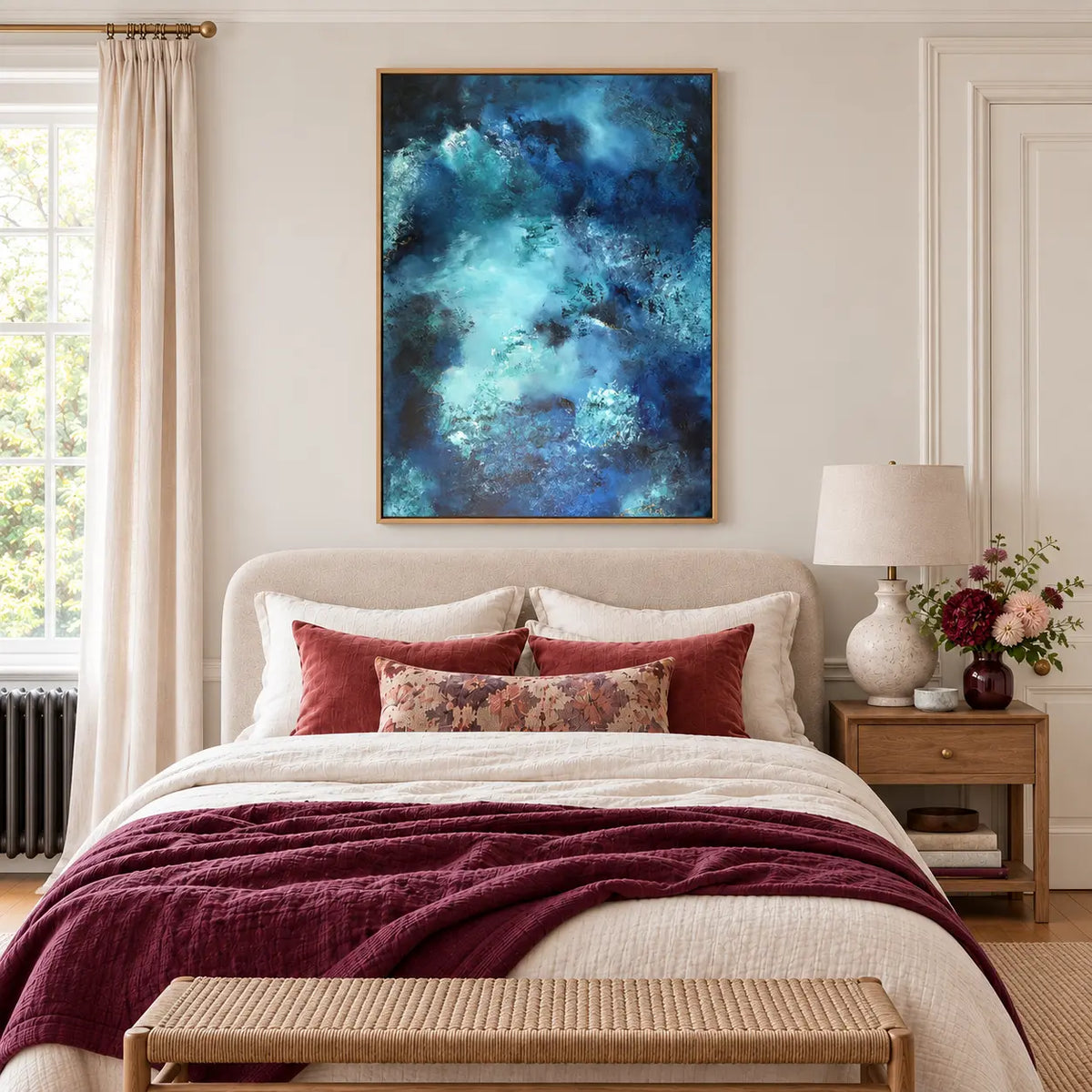 Durga original artwork in an oak float frame — bedroom | Nicola Bird