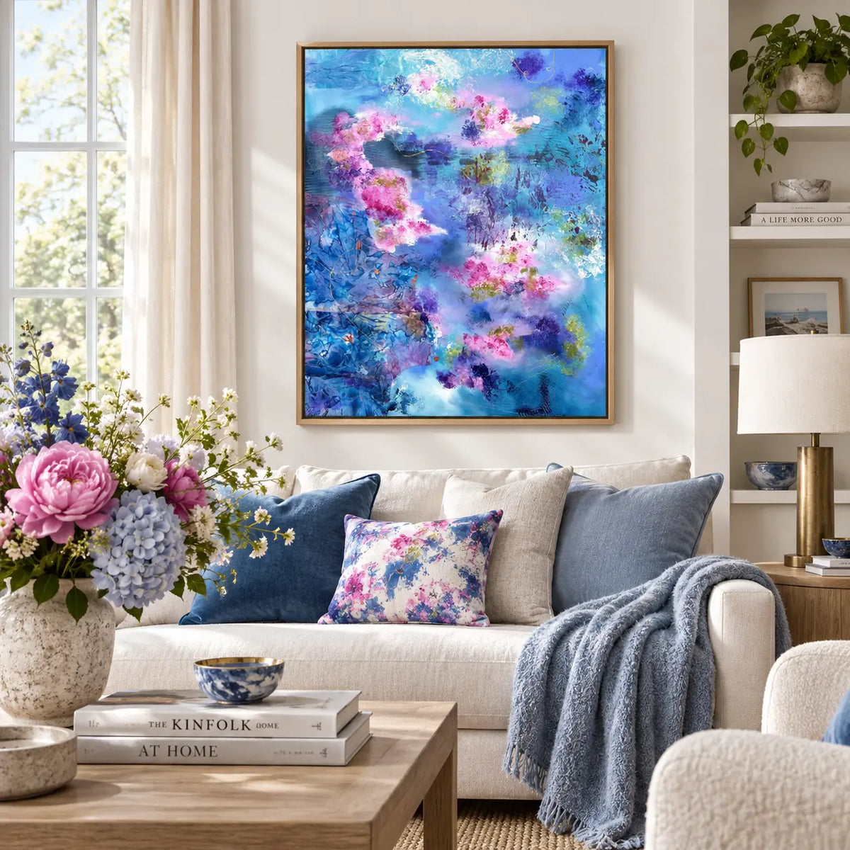 Exuberance framed canvas print in a light editorial interior