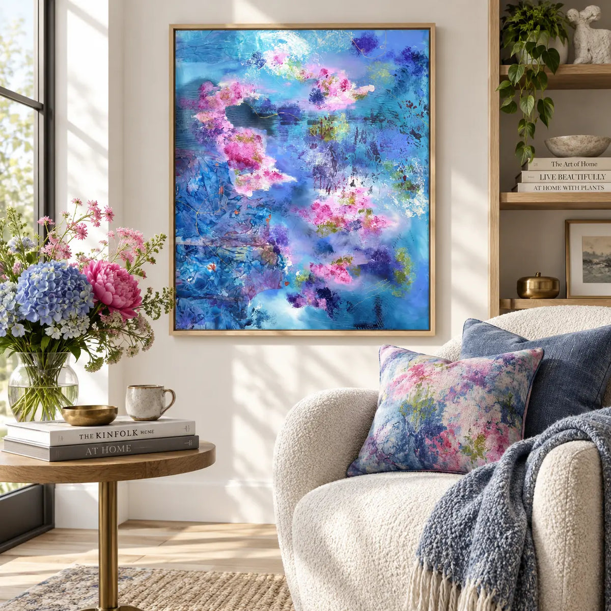 Exuberance framed canvas print in a light editorial interior