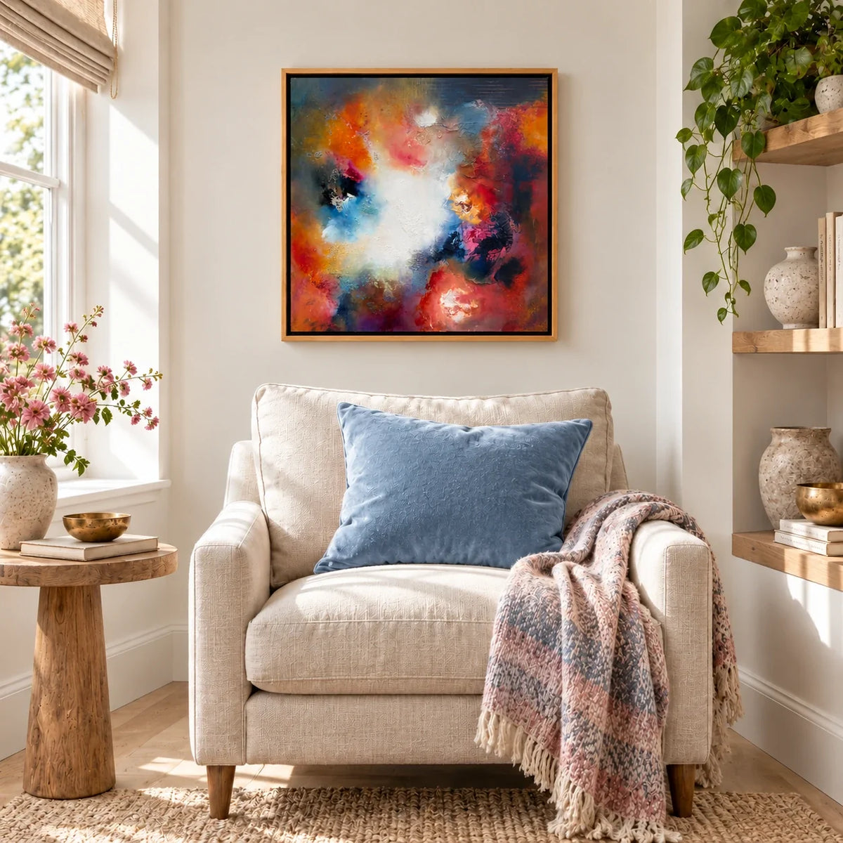 Florence original artwork — 20 × 20 inches, oak float frame, scene 02