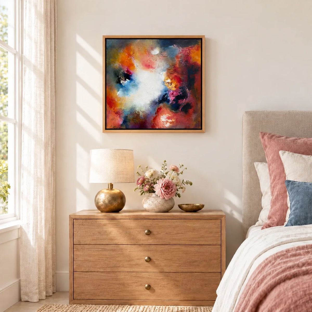 Florence original artwork — 20 × 20 inches, oak float frame, scene 04