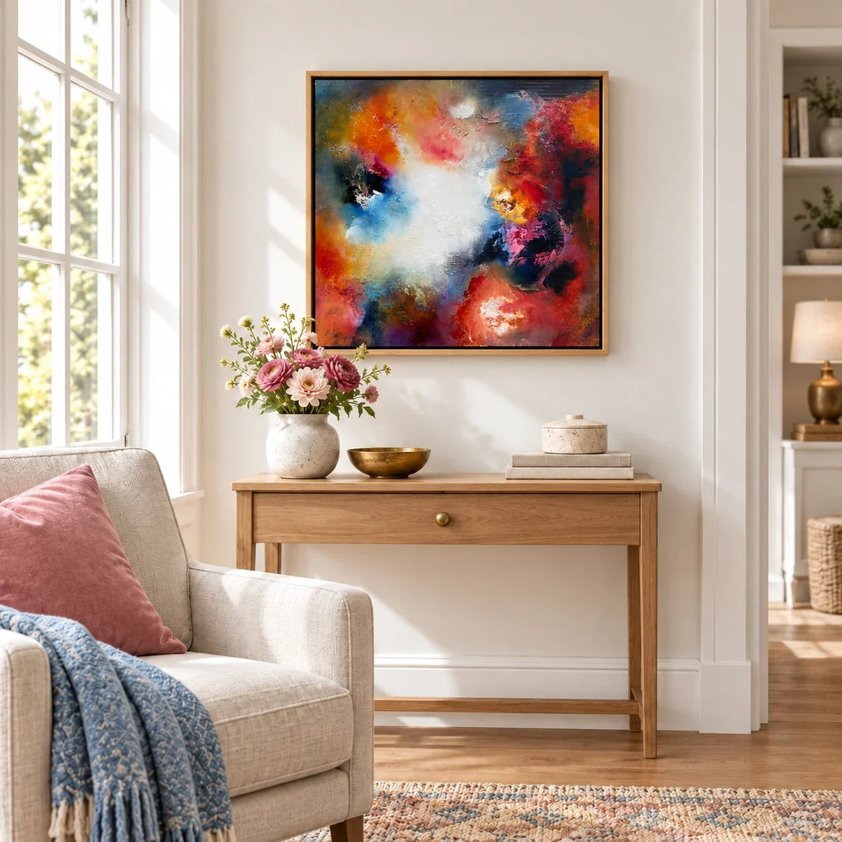 Florence original artwork — 20 × 20 inches, oak float frame, scene 06