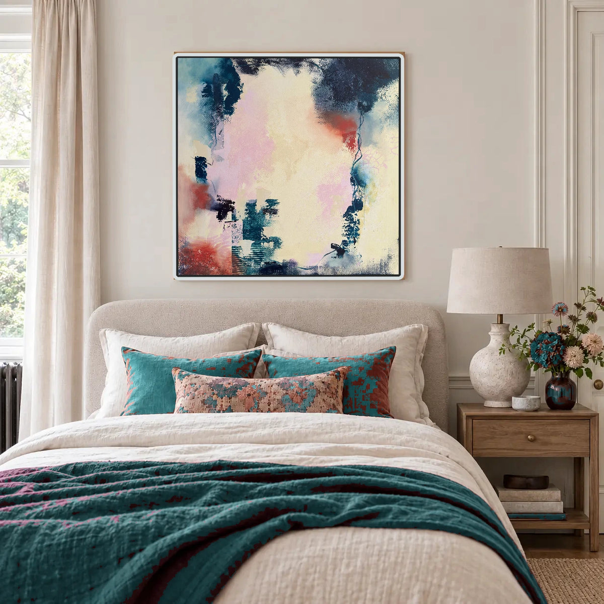 Inclusion original artwork in a white float frame — bedroom | Nicola Bird