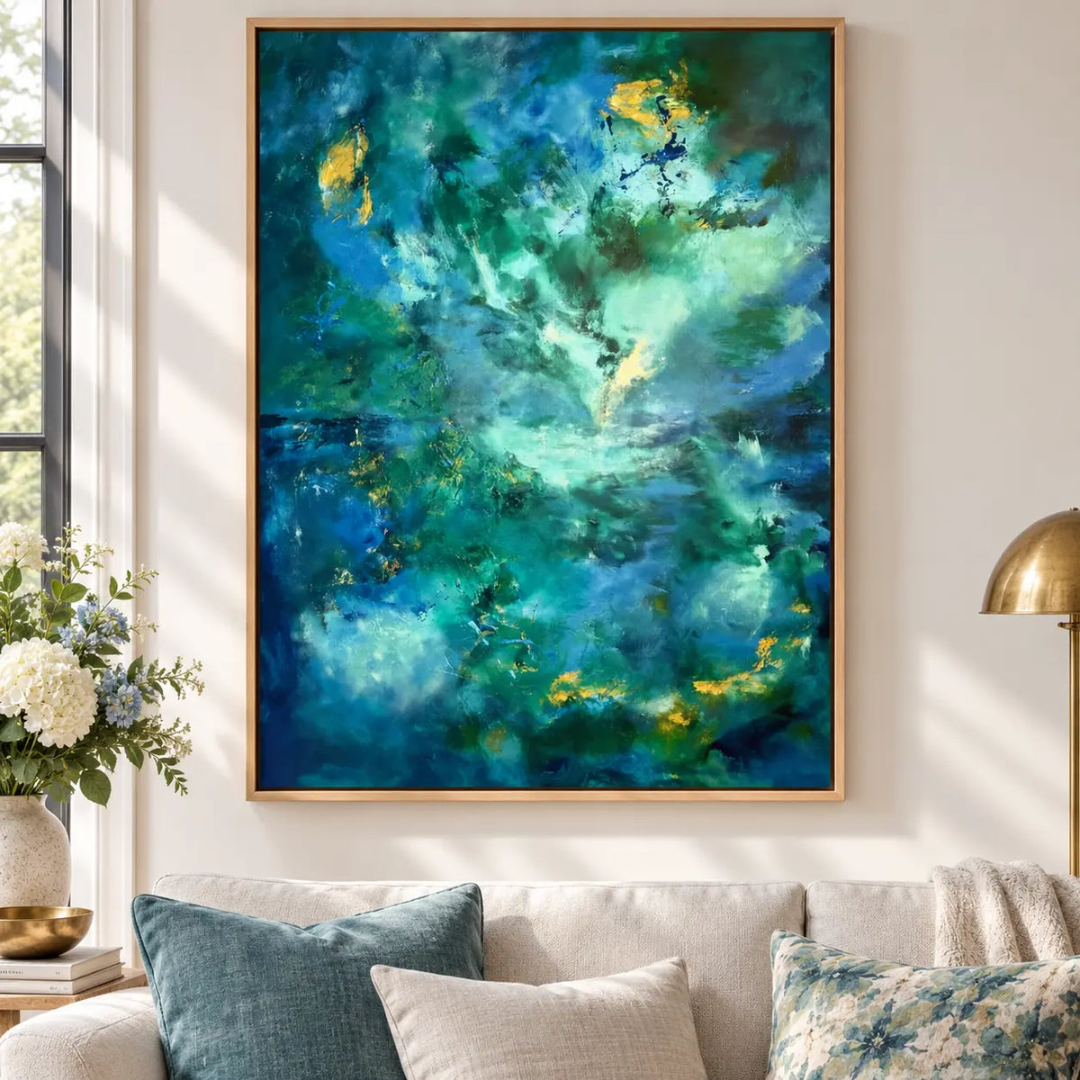 Kymopoleia framed canvas print in a light editorial interior