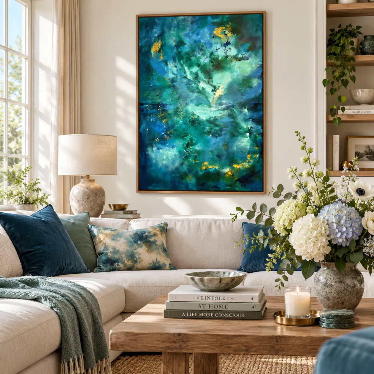 Kymopoleia framed canvas print in a light editorial interior