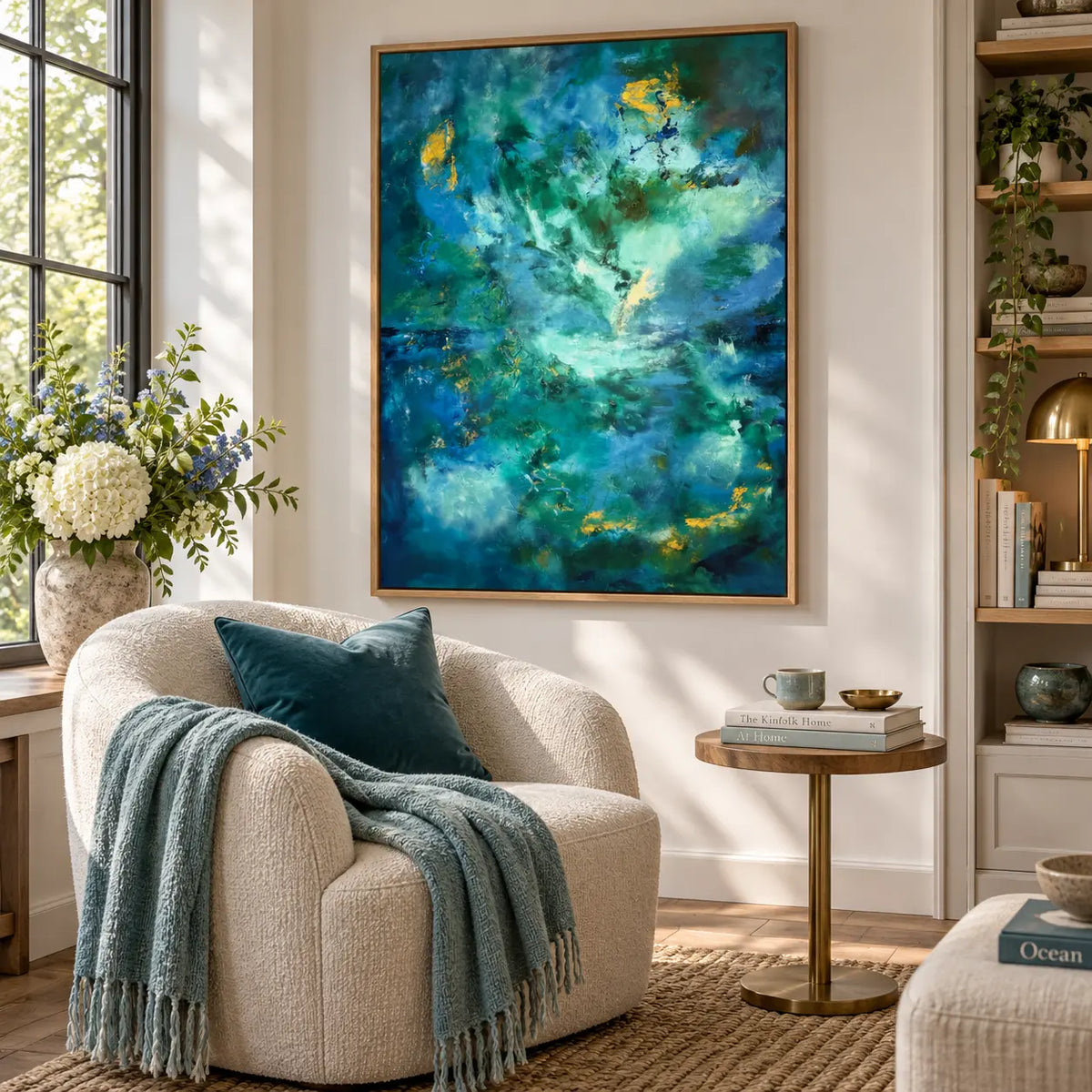 Kymopoleia framed canvas print in a light editorial interior