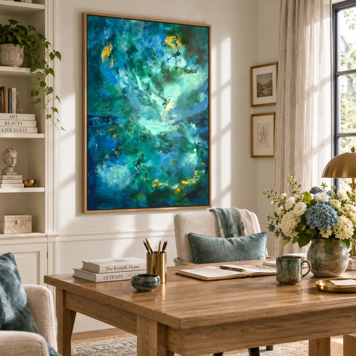 Kymopoleia framed canvas print in a light editorial interior