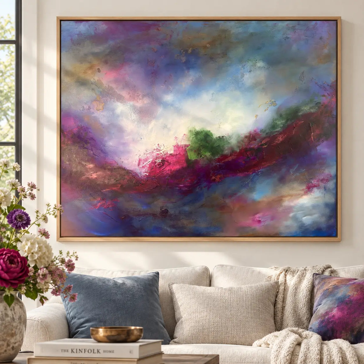 Moody Bitch framed canvas print in a light editorial interior