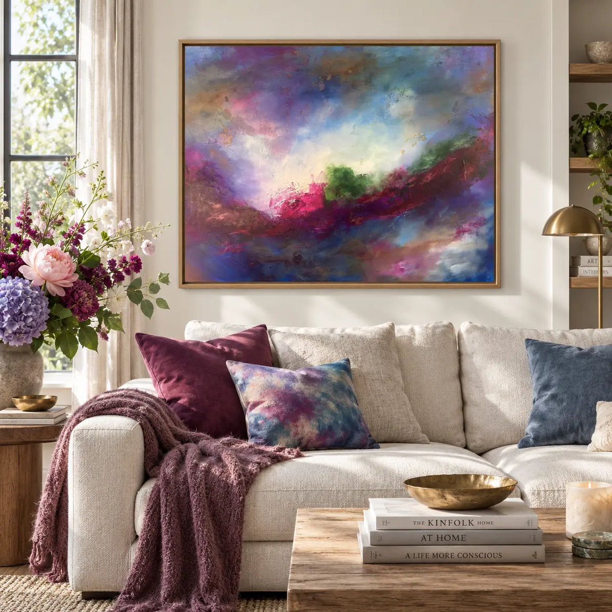 Moody Bitch framed canvas print in a light editorial interior