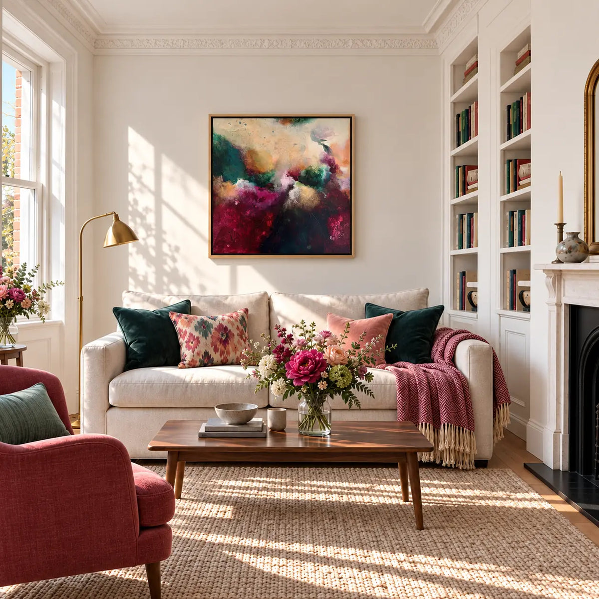 The Mother framed canvas print in a light editorial living room