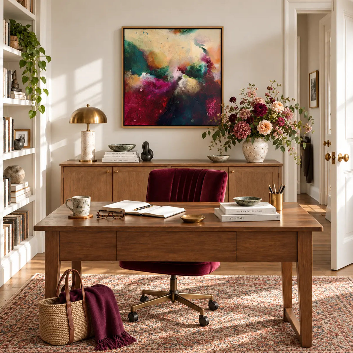 The Mother framed canvas print in a woman's office