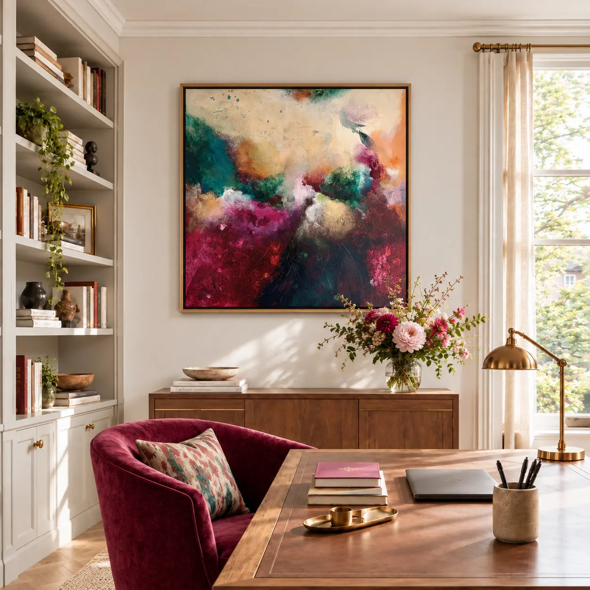 The Mother framed canvas print in a writing room