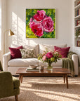 Physis original artwork in a white float frame in a light living room, by Nicola Bird