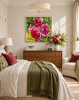 Physis original artwork in a white float frame in a light bedroom, by Nicola Bird