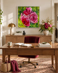 Physis original artwork in a white float frame in a woman's office, by Nicola Bird