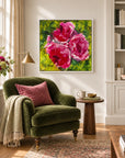 Physis original artwork in a white float frame in a reading nook, by Nicola Bird