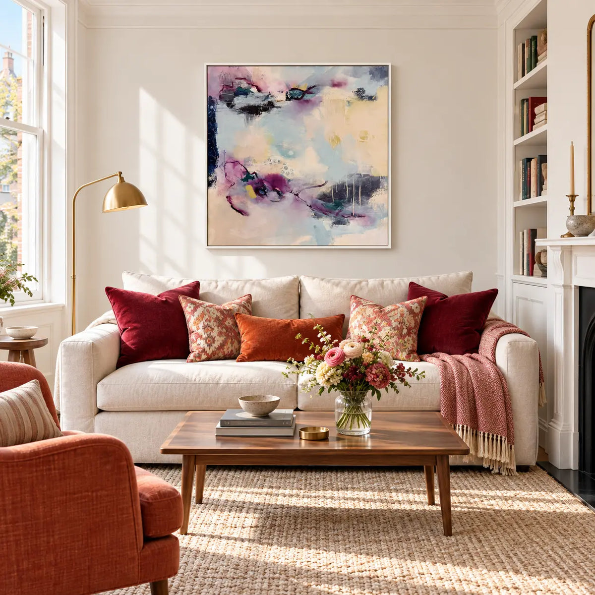 Reciprocity original artwork in a white float frame — living room | Nicola Bird