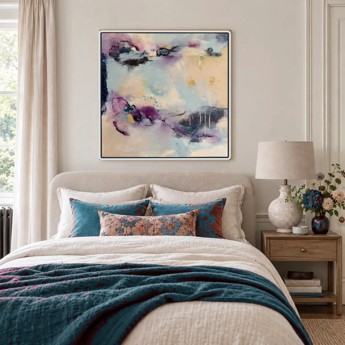 Reciprocity original artwork in a white float frame — bedroom | Nicola Bird