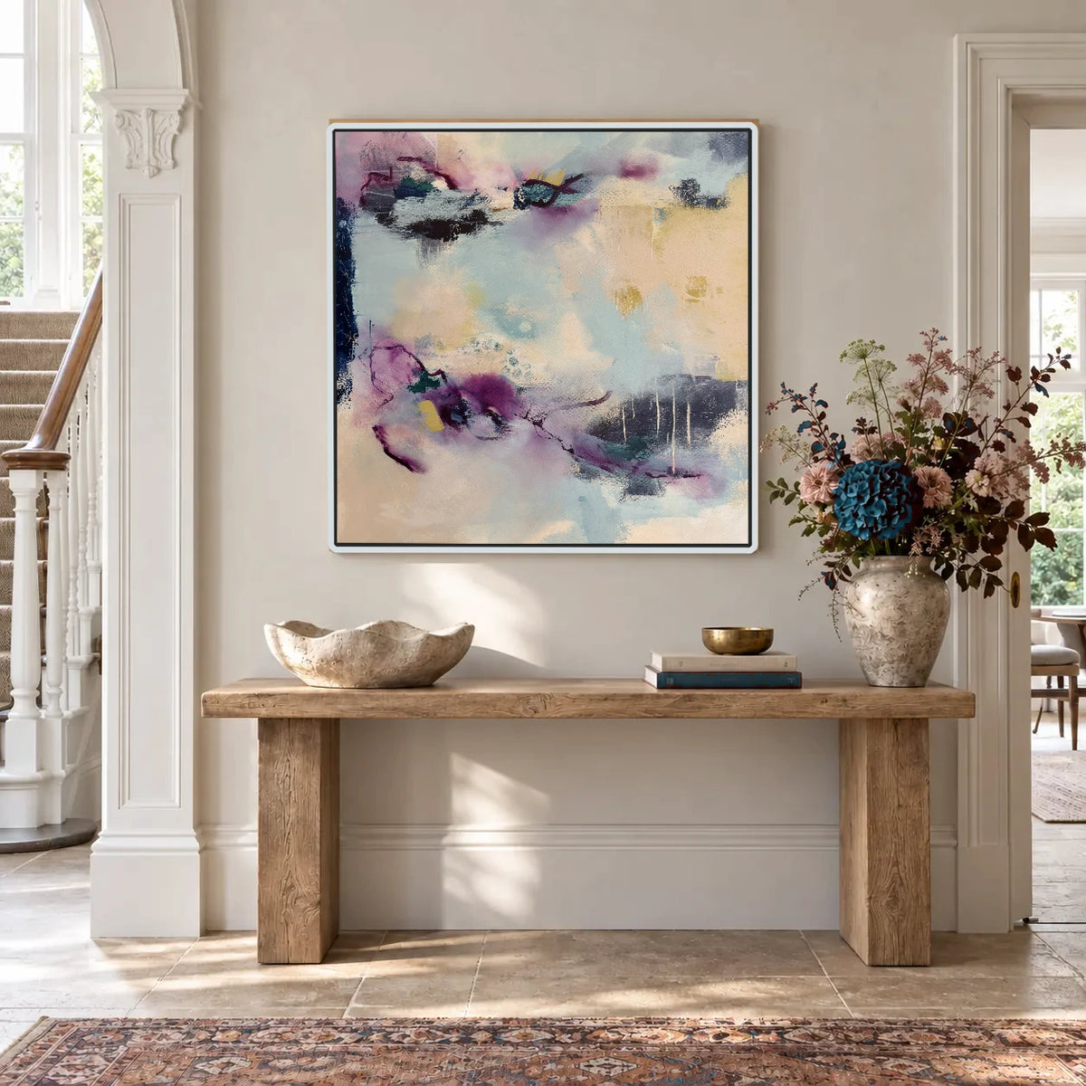 Reciprocity original artwork in a white float frame — hallway | Nicola Bird