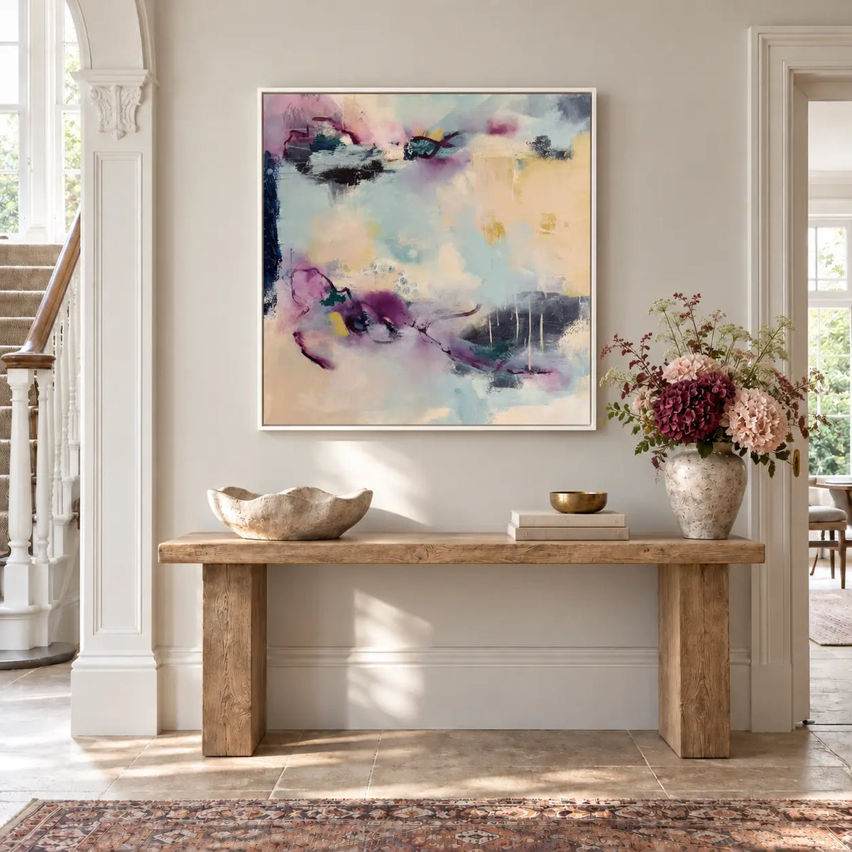 Reciprocity original artwork in a white float frame — hallway | Nicola Bird