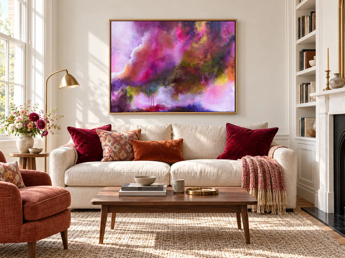 The Gift original artwork in a oak float frame — living room | Nicola Bird