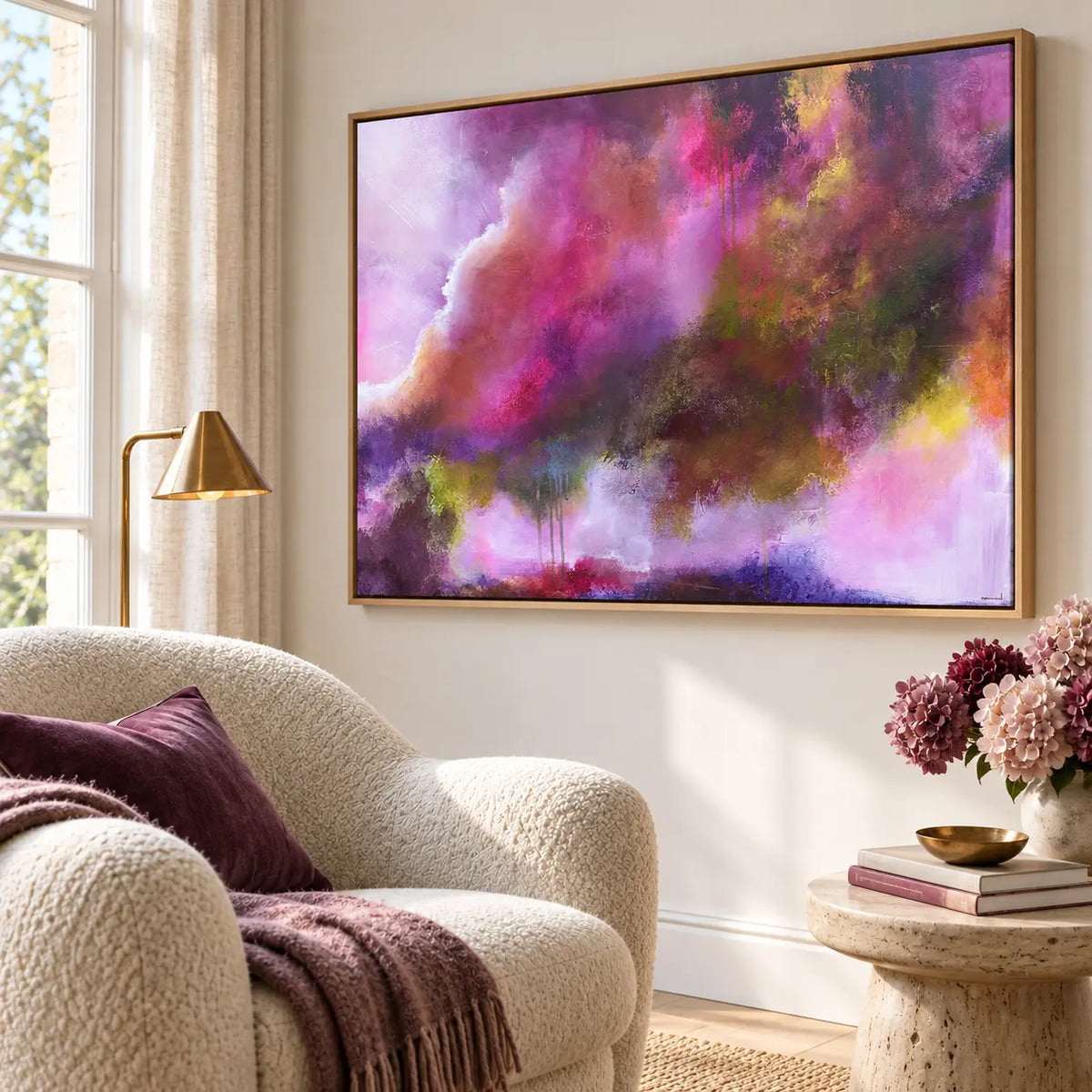 The Gift original artwork in a oak float frame — reading nook | Nicola Bird