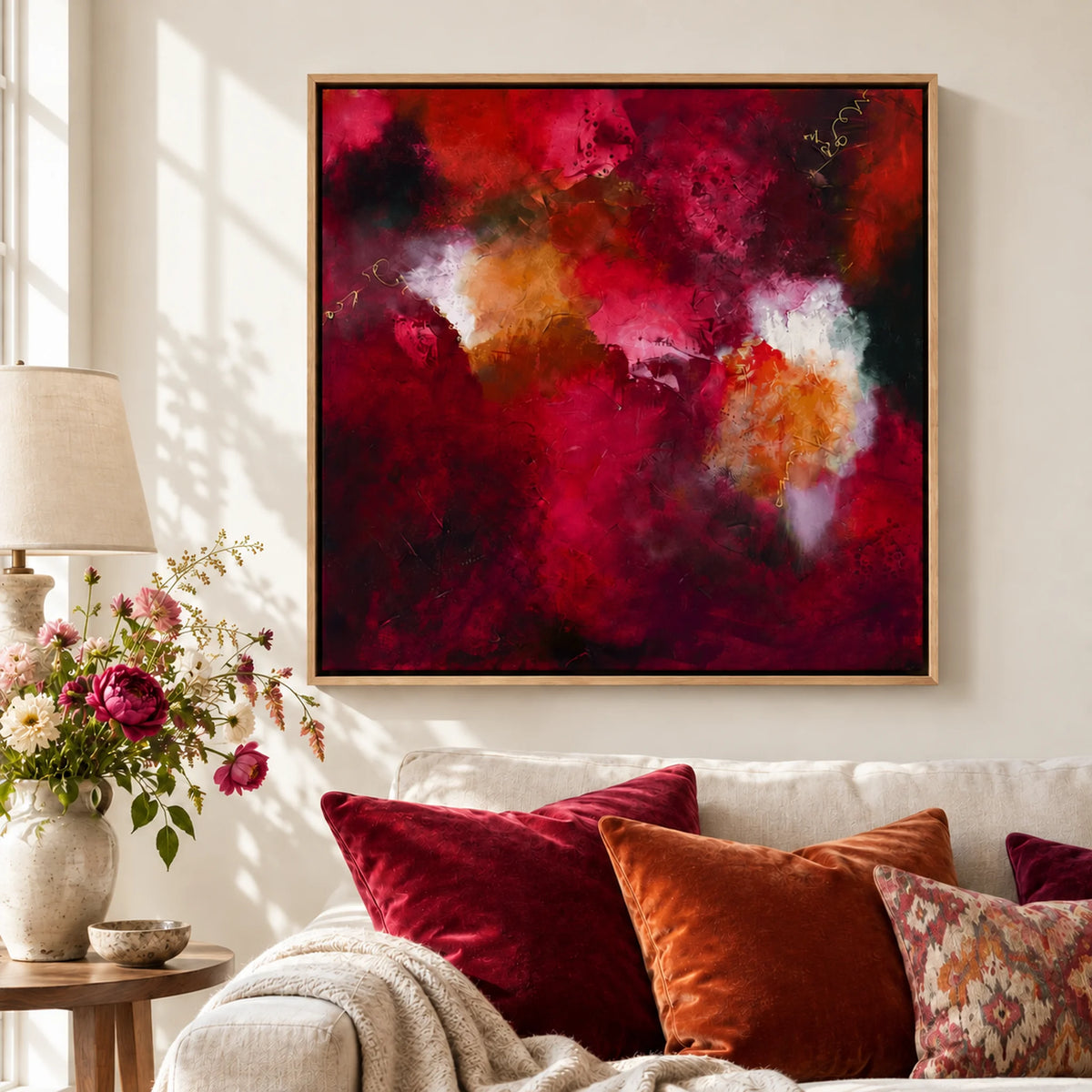 Close-up of The Lover oak float-framed canvas print by Nicola Bird