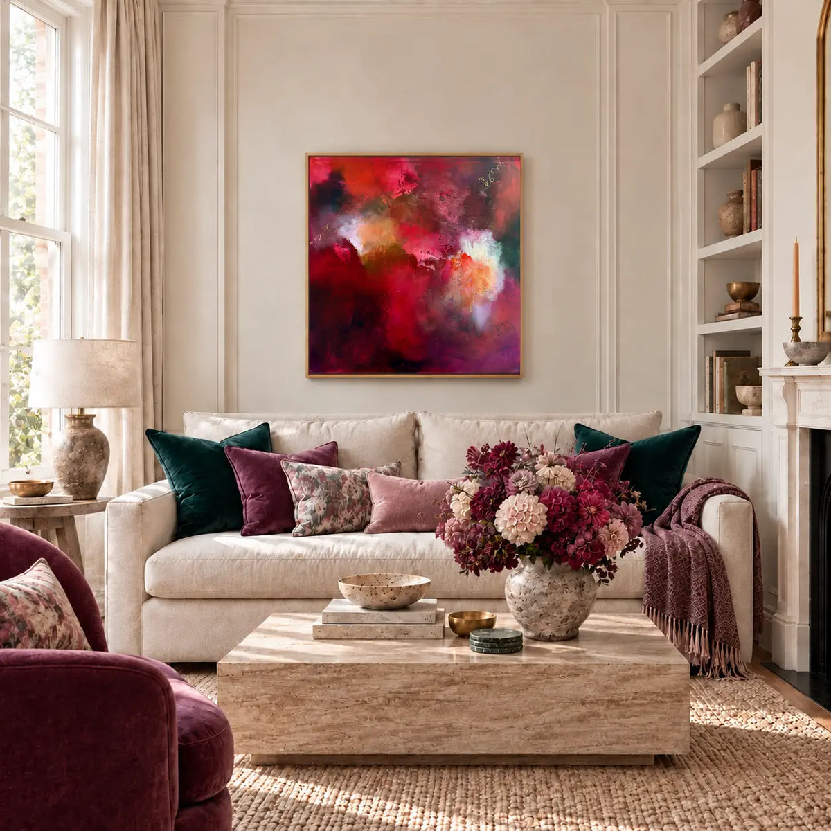 The Lover original artwork in an oak float frame — living room | Nicola Bird