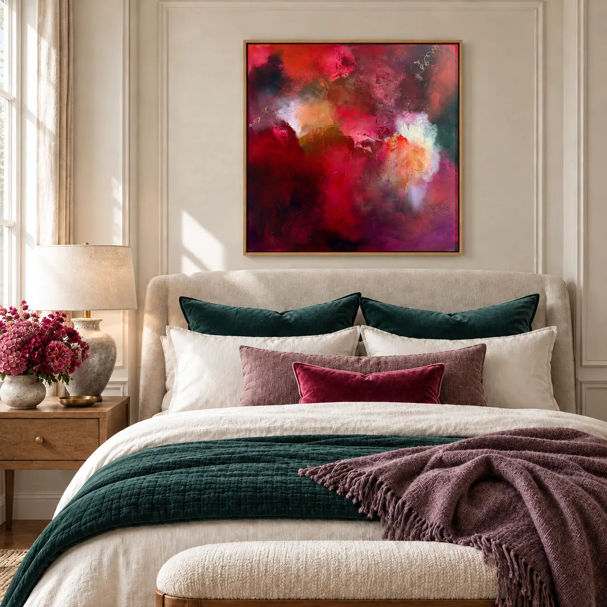 The Lover original artwork in an oak float frame — bedroom | Nicola Bird
