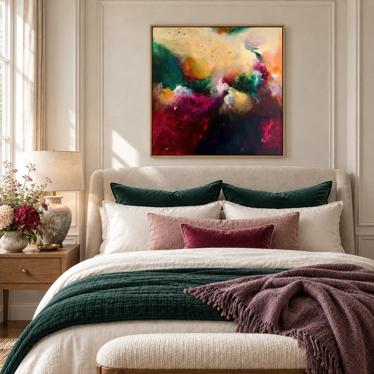 The Mother original artwork in an oak float frame — bedroom | Nicola Bird