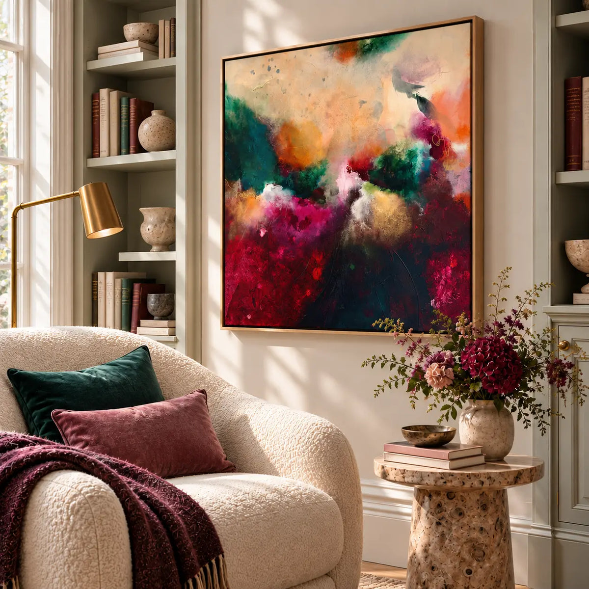 The Mother original artwork in an oak float frame — reading nook | Nicola Bird