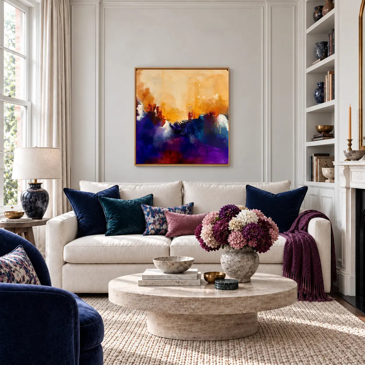 The Queen original artwork in an oak float frame — living room | Nicola Bird