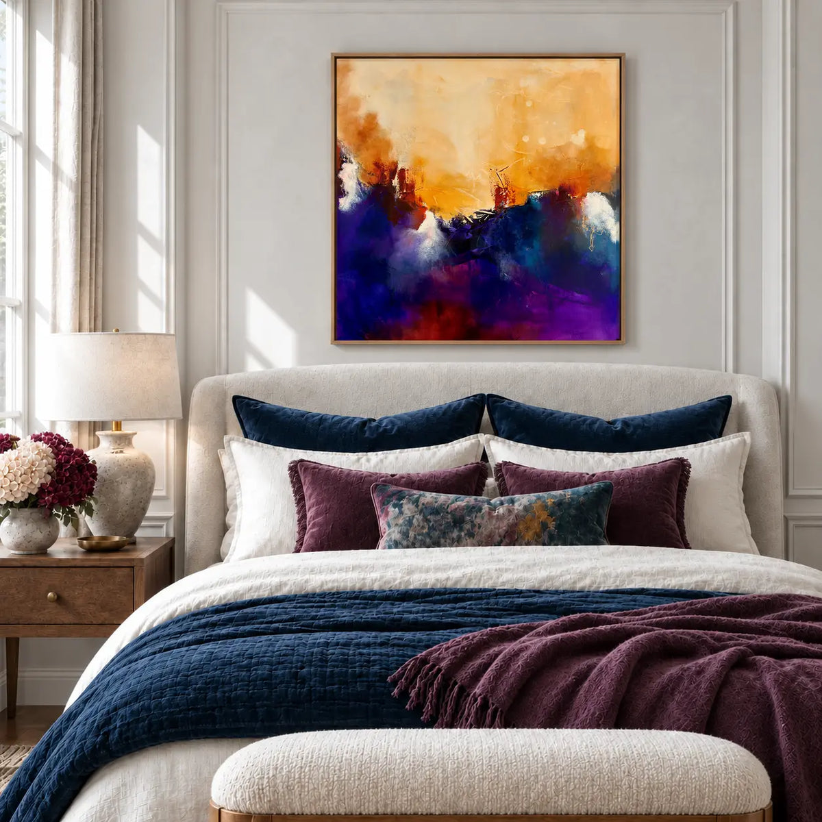 The Queen original artwork in an oak float frame — bedroom | Nicola Bird