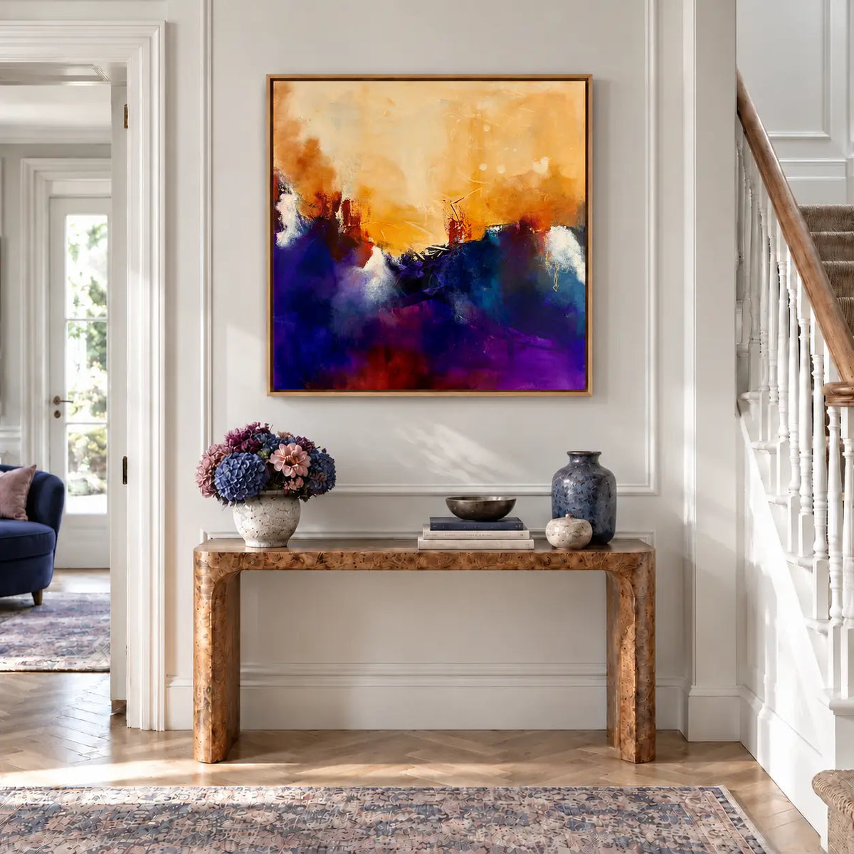 The Queen original artwork in an oak float frame — hallway | Nicola Bird