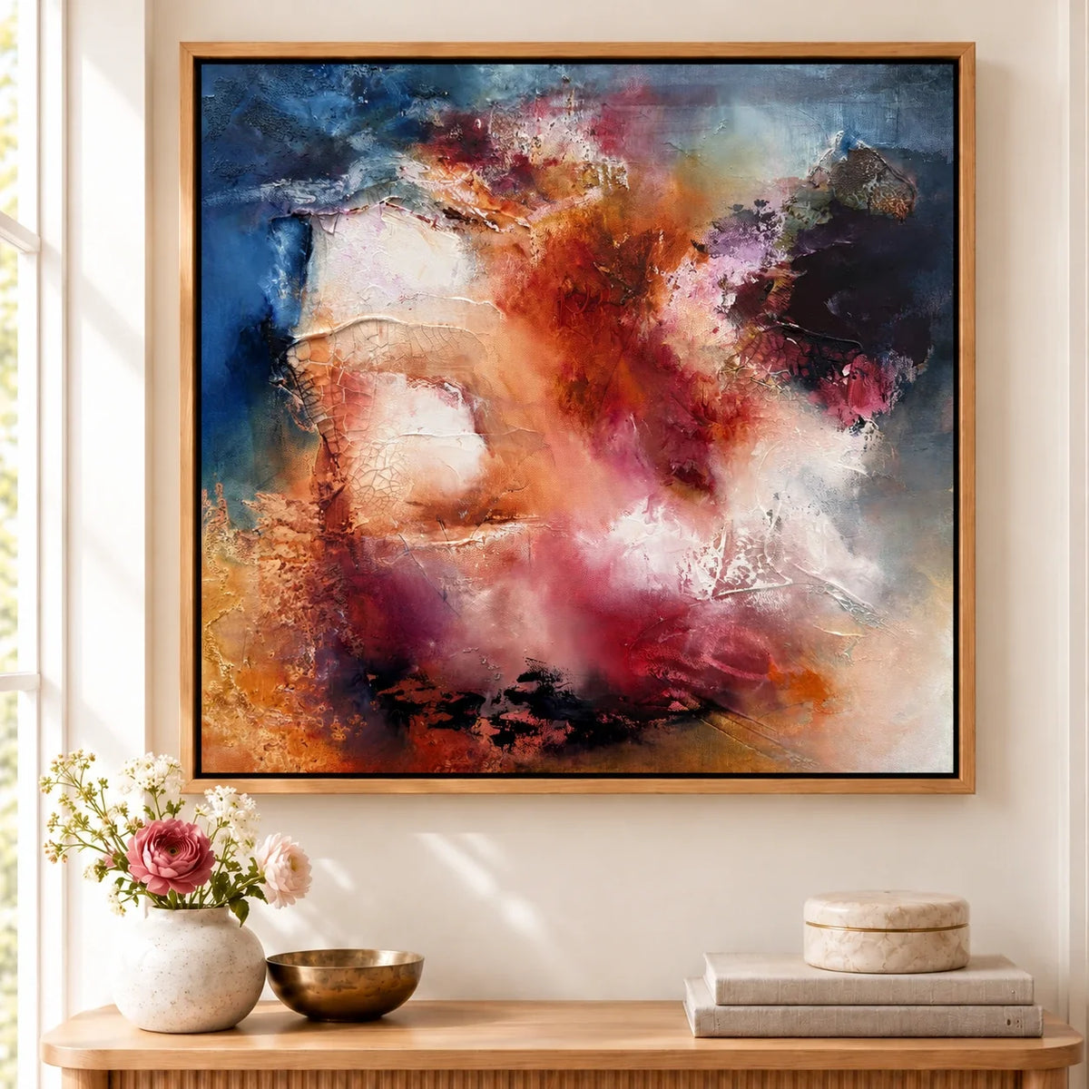 Vivienne original artwork — 20 × 20 inches, oak float frame, scene 01