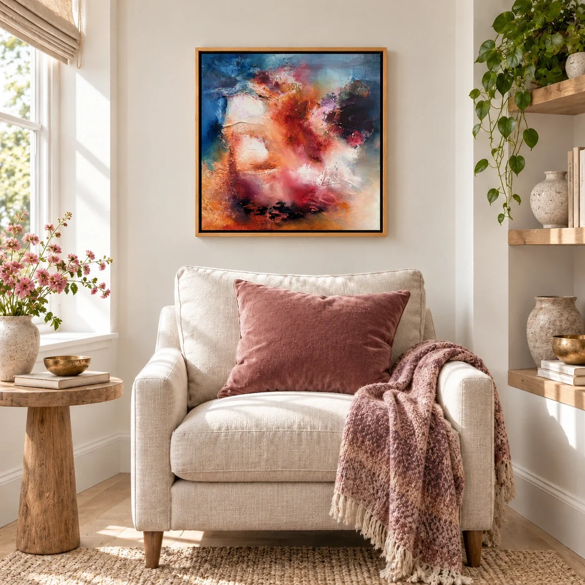 Vivienne original artwork — 20 × 20 inches, oak float frame, scene 02