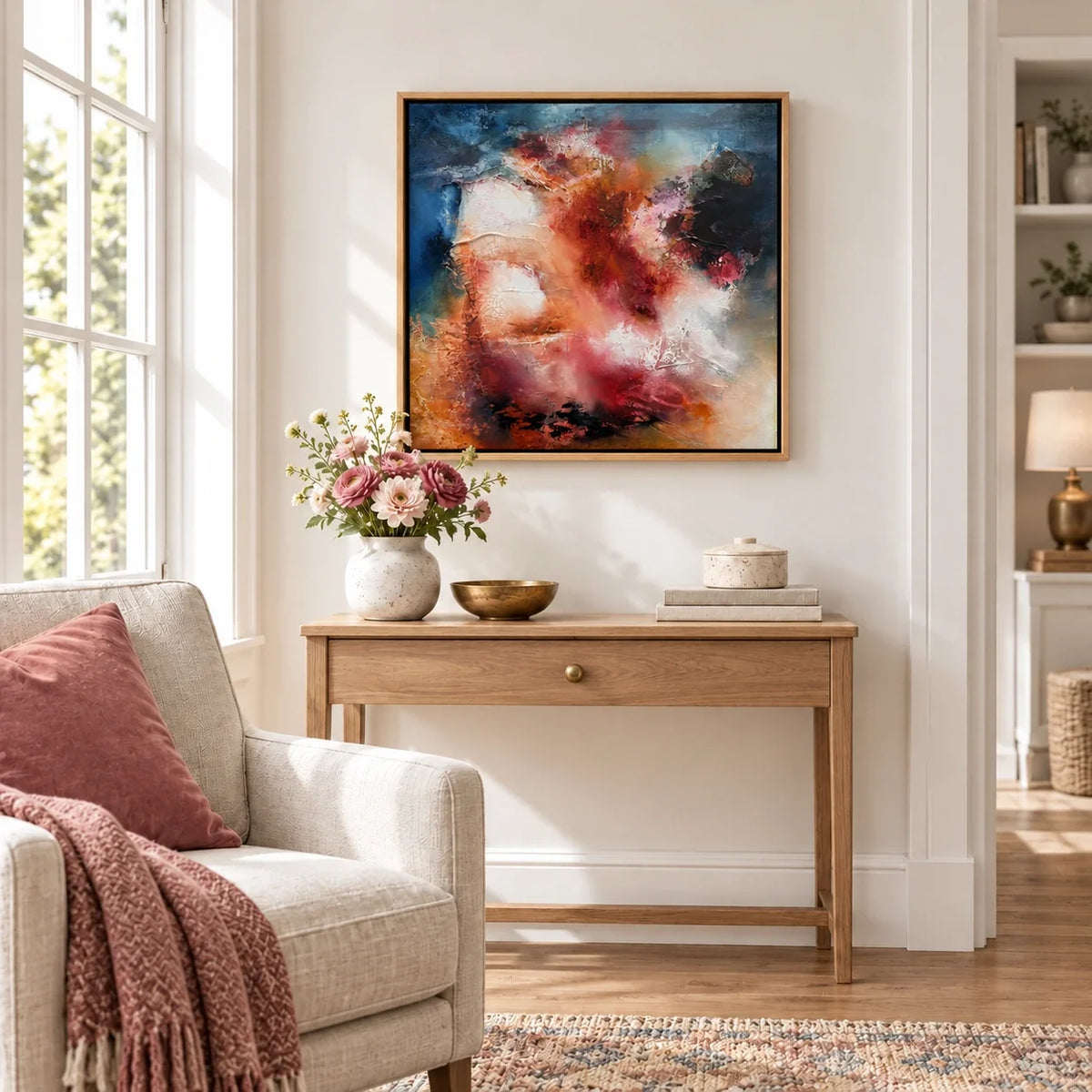 Vivienne original artwork — 20 × 20 inches, oak float frame, scene 06