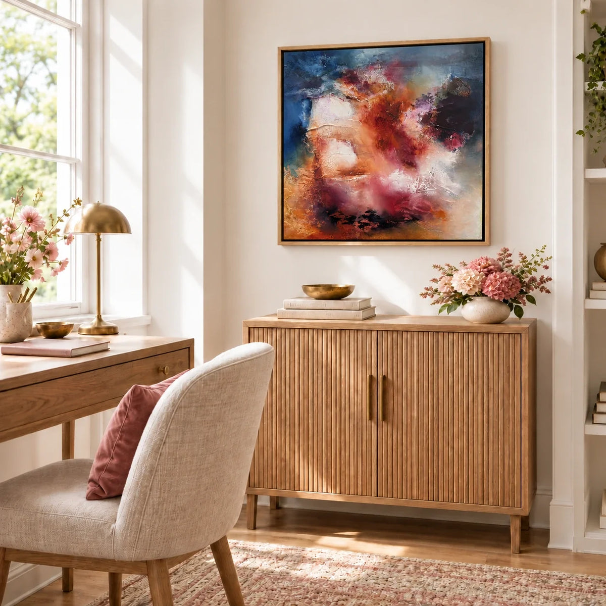 Vivienne original artwork — 20 × 20 inches, oak float frame, scene 08